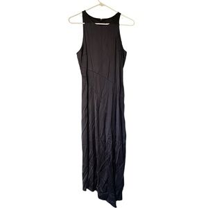 Express Evening Black Satin Cocktail Long Sleeveless Round Neck Dress- Size S
